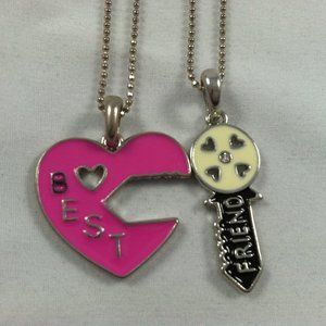BFF BEST FRIEND Heart & Key Pink & Black 2 Pendant 2 Necklace Friendship BFF